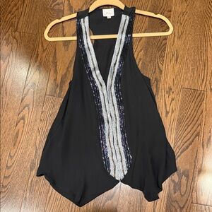Parker Black Sleeveless Blouse with Silver and Purple Accents